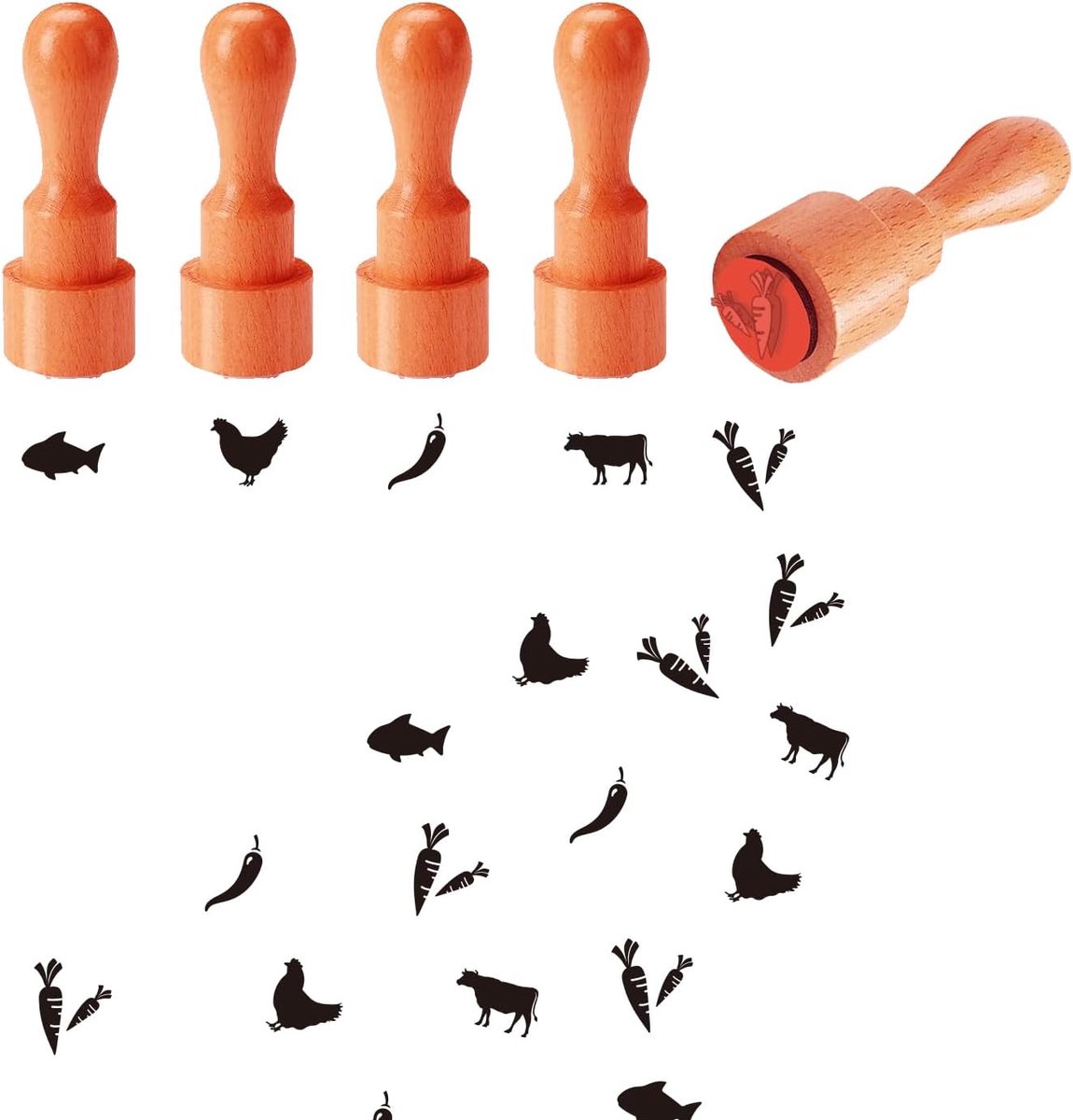 5 Stijlen Dier En Groente Patronen Houten Rubber Stempel 2/3 Inch Kleine Mini Stempel Ronde Rubber Stempel Voor Scrapbooking Kaart Maken Ei Stempelen Crafting Thuis Boerderij Benodigdheden