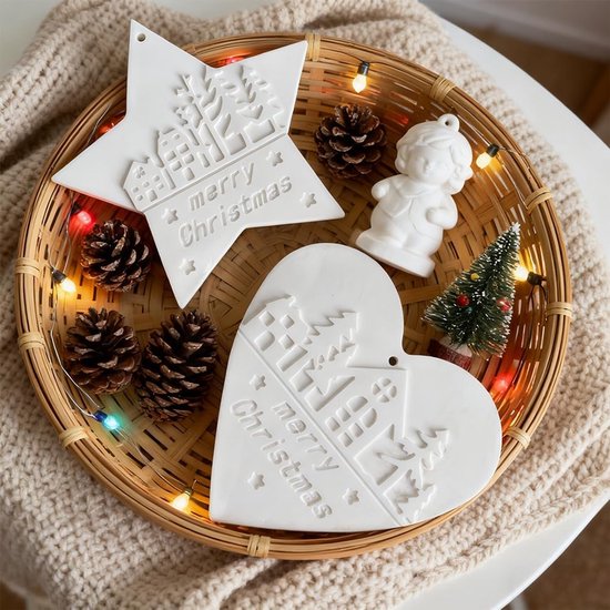 gietvormen Kerstmis, 4 stuks siliconen vormen, kersthanger, dennenboom, ster, gipsvormen om te gieten, gietvorm, hart, hanger, Kerstmis, gietvormen om te gieten — afbeelding 3