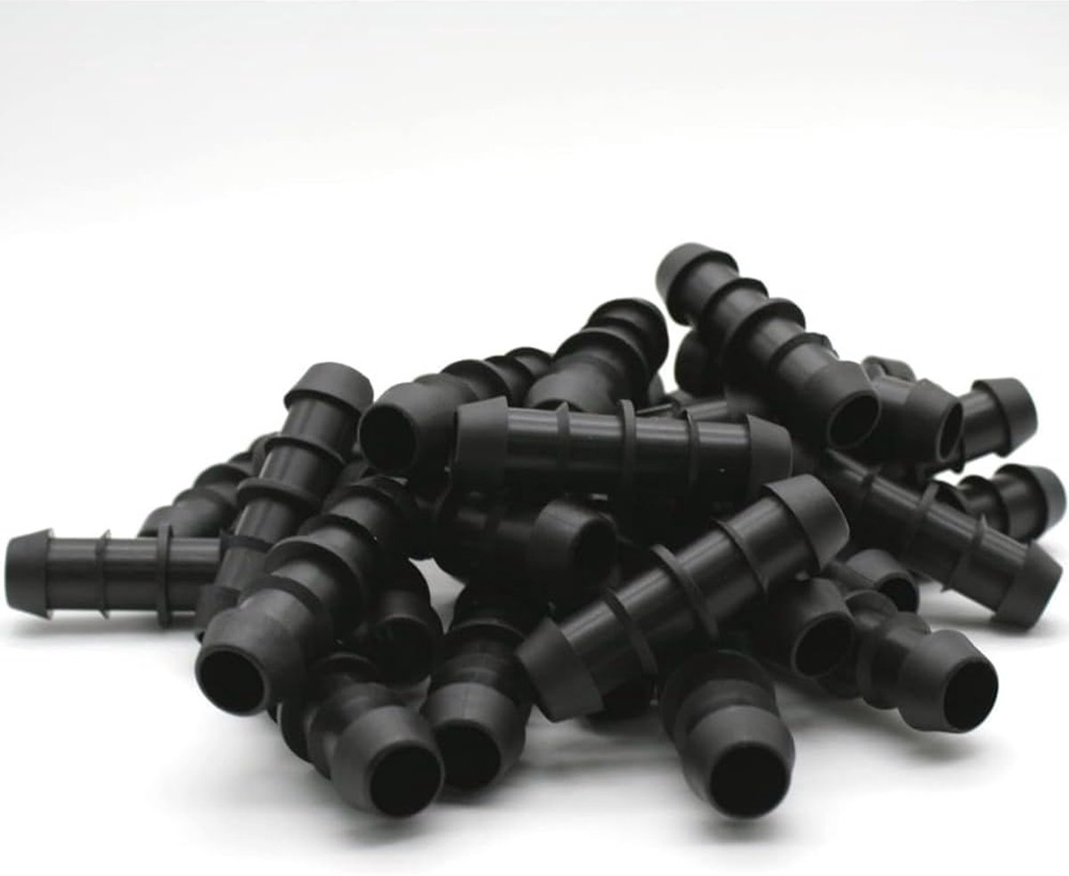 Pack 50 Druppelirrigatie Aansluitingen van 20 mm | Rechte Verbinders voor Buizen en Tuinirrigatieslangen | Veilige en Duurzame Verbinding | Zwarte Kleur