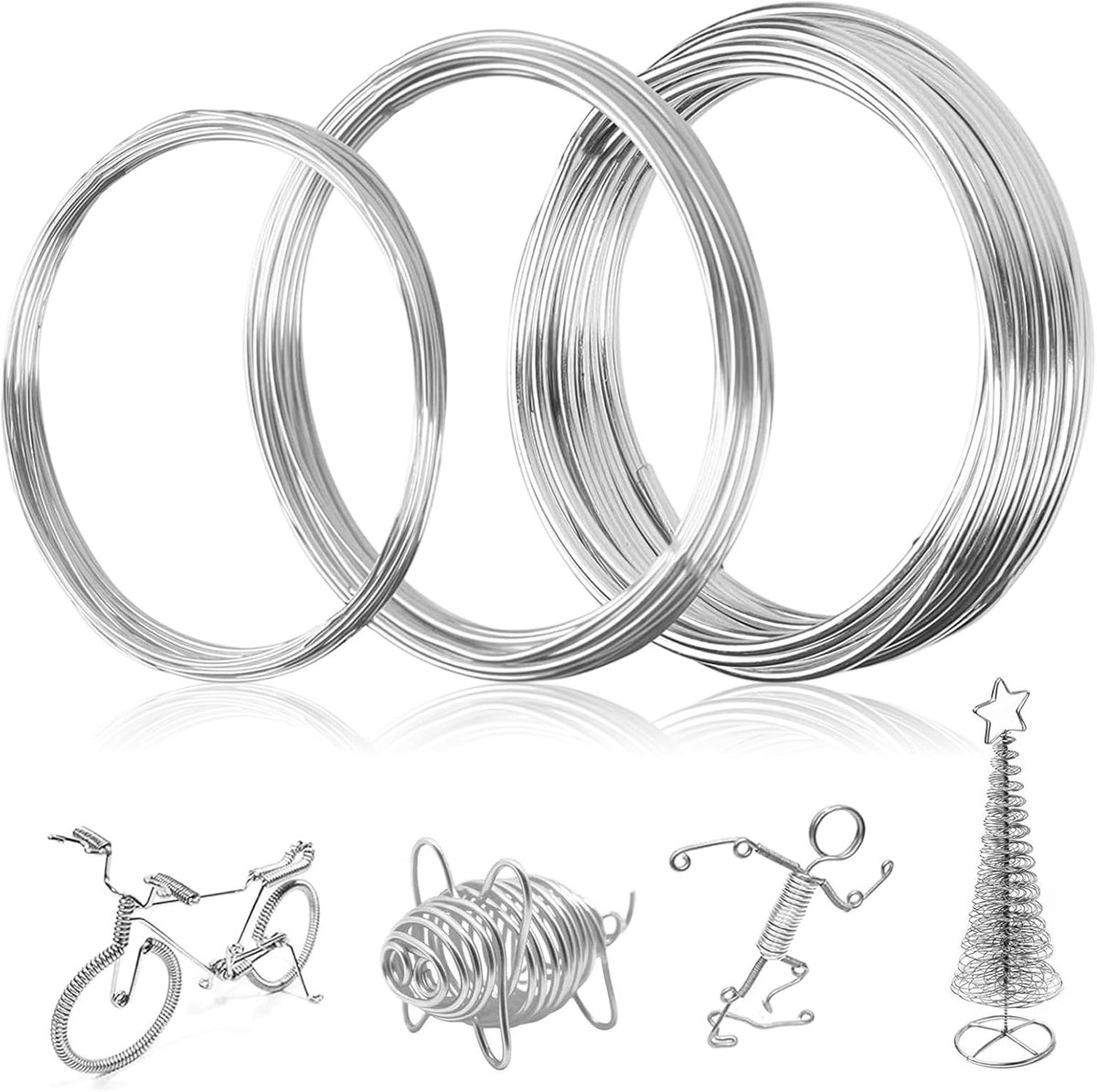 Draad, 3 rollen, 1 mm, 1,5 mm, 2 mm, aluminium draad | voor knutselen, sieradendraad, aluminiumdraad, zacht en buigzamer voor het maken van sieraden, verpakking, modelbouw