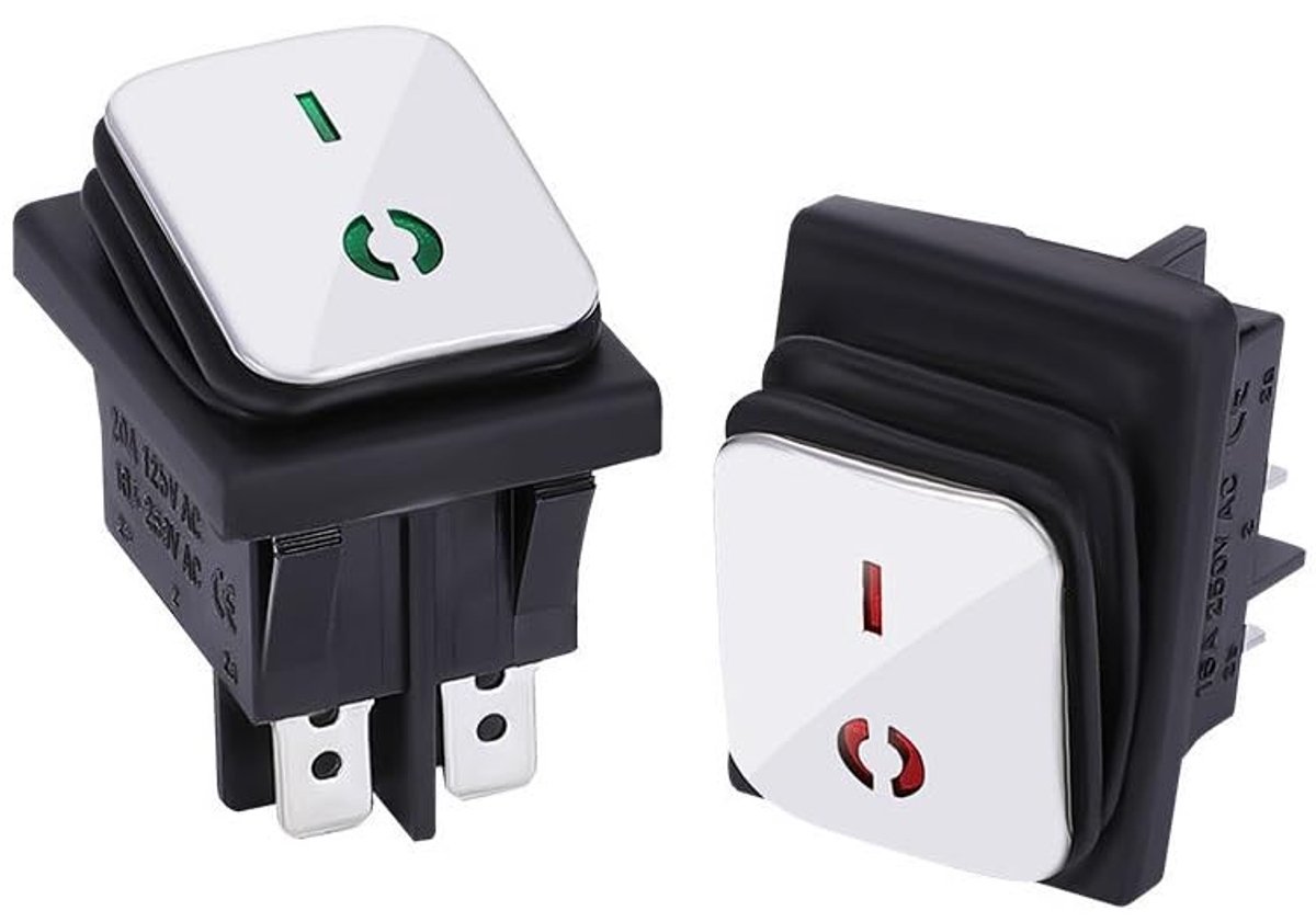 stuks waterdichte miniatuur tuimelschakelaar van metaal SPST ON-OFF 4 pinnen 16 A 250 VAC, LED rood/groen, IP65 voor huishoudelijke apparaten