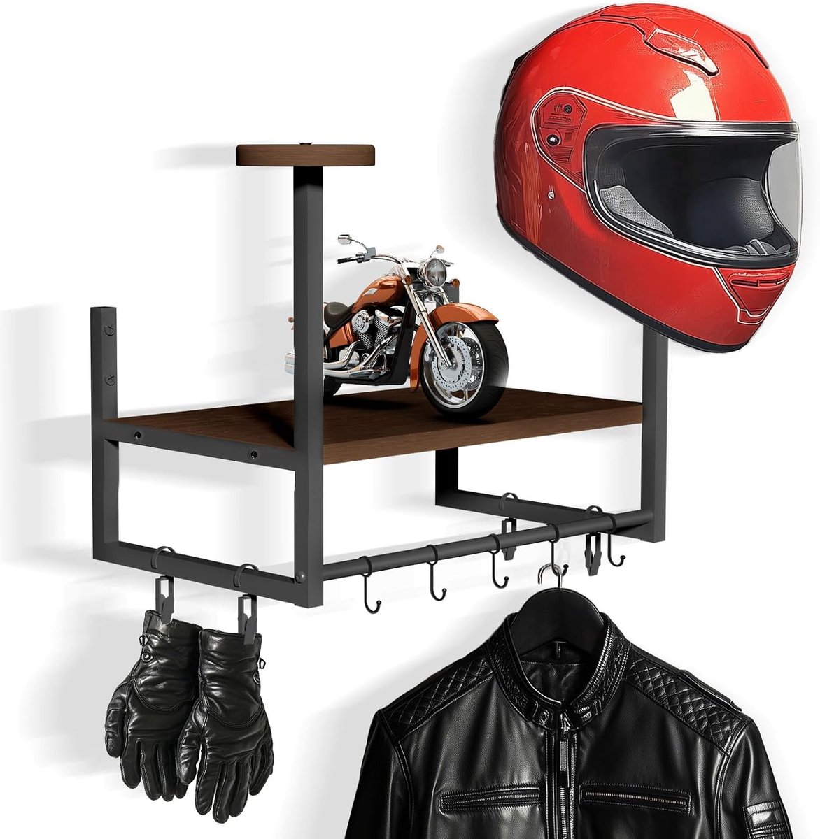 Wandmontage, Helm Houder voor Motorfiets, Rustiek Helmstandaard voor Handschoen Sleuteljas Opknoping
