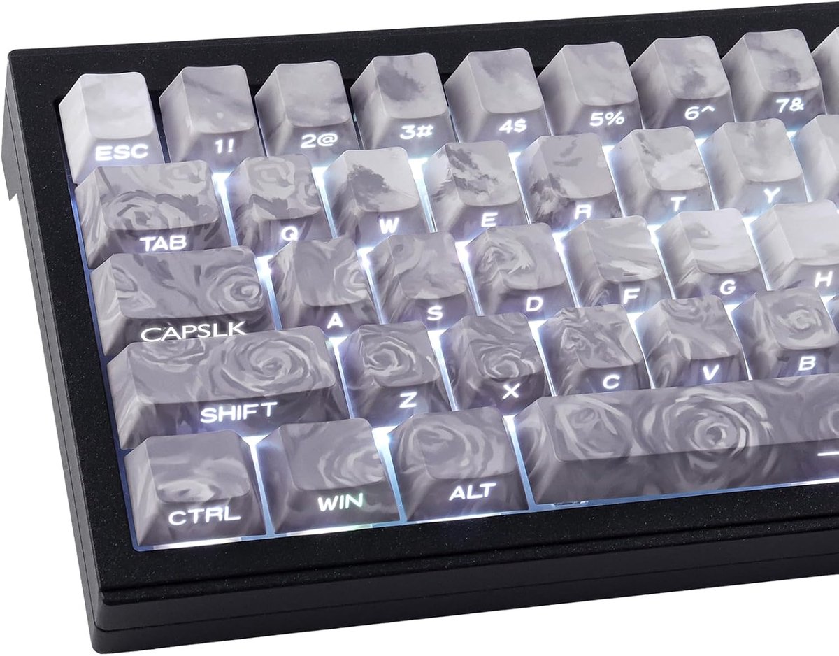 Keycaps 131 toetsen Rose Coast Grey Keycaps, Double Shot Shine door zijdelings bedrukte keycaps, Cherry-profiel kleursublimatie keycap voor Cherry MX Switch ANSI & ISO lay-out mechanische