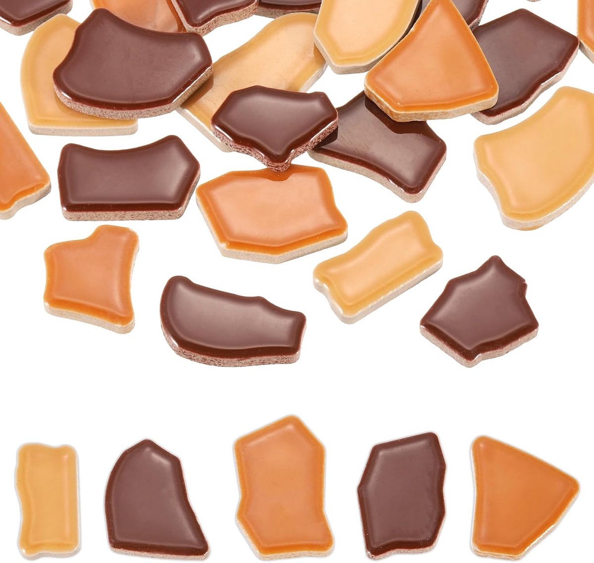 500 g/1 lb Onregelmatige Keramiek Mozaïek Tegels, 0.77"-1.5" Mozaïek Gebeitste Tegel Gebroken Porseleinen Stukken Stenen Bulk voor DIY Craft Maken Vazen Woondecoratie, Bruin Serie