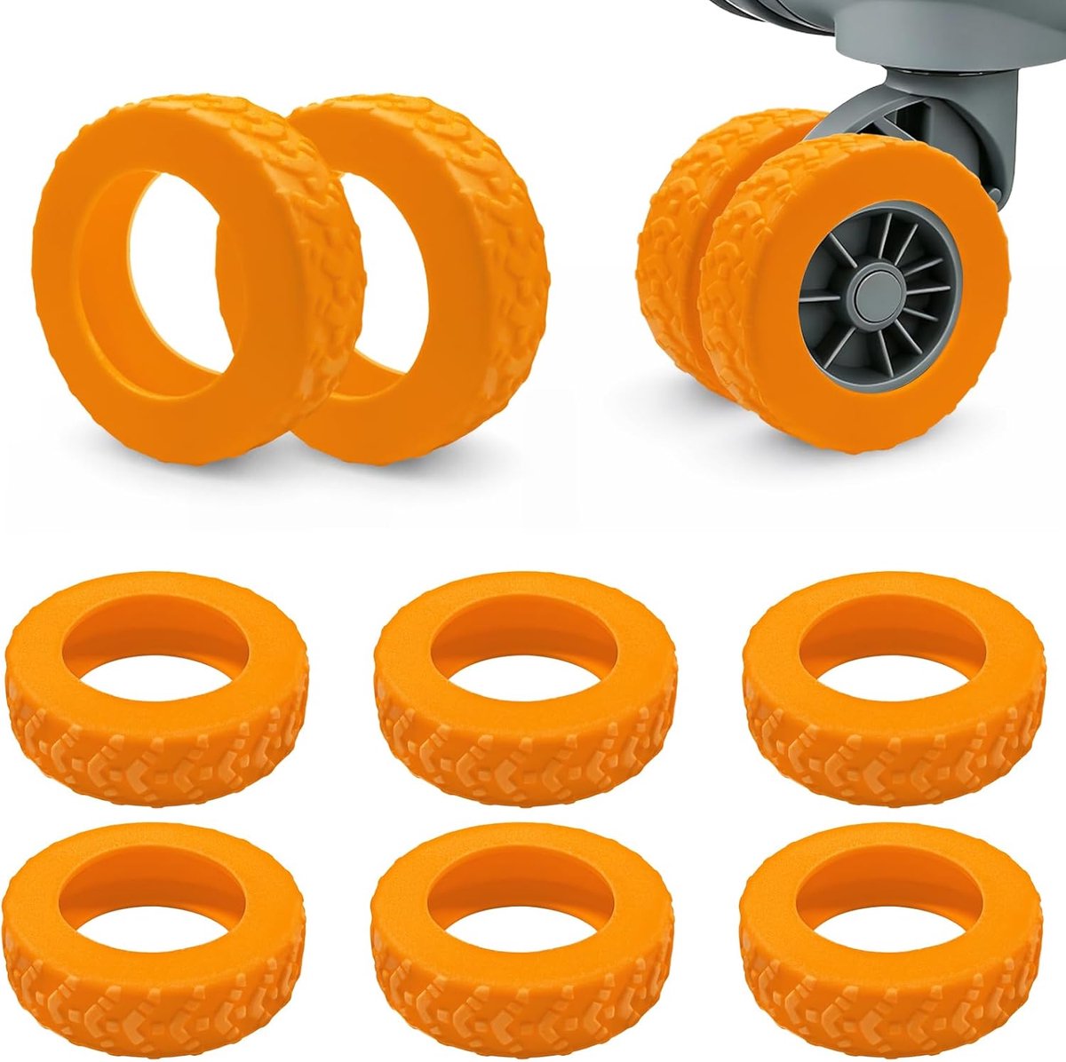 8 stuks wielbeschermers trolley van siliconen (oranje) | Bagagewieldoppen van siliconen, antislip, voor bureaustoel, bagage
