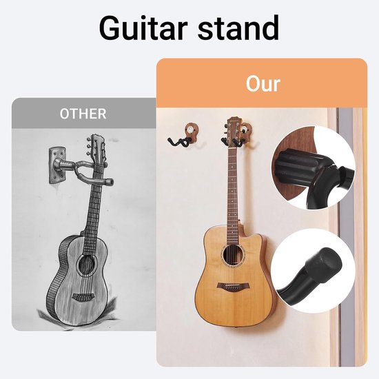 1 set wandhaken voor akoestische gitaren, elektrische gitaren, banjos, bas van walnoothout — afbeelding 4