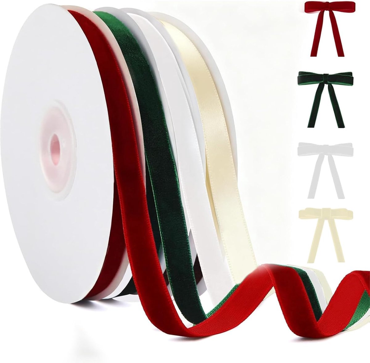 lint set 4 kleuren, rood groen kaki, 1 cm x 9 m totale lengte, voor geschenkverpakking, kerstdecoratie, boeketten knutselbenodigdheden