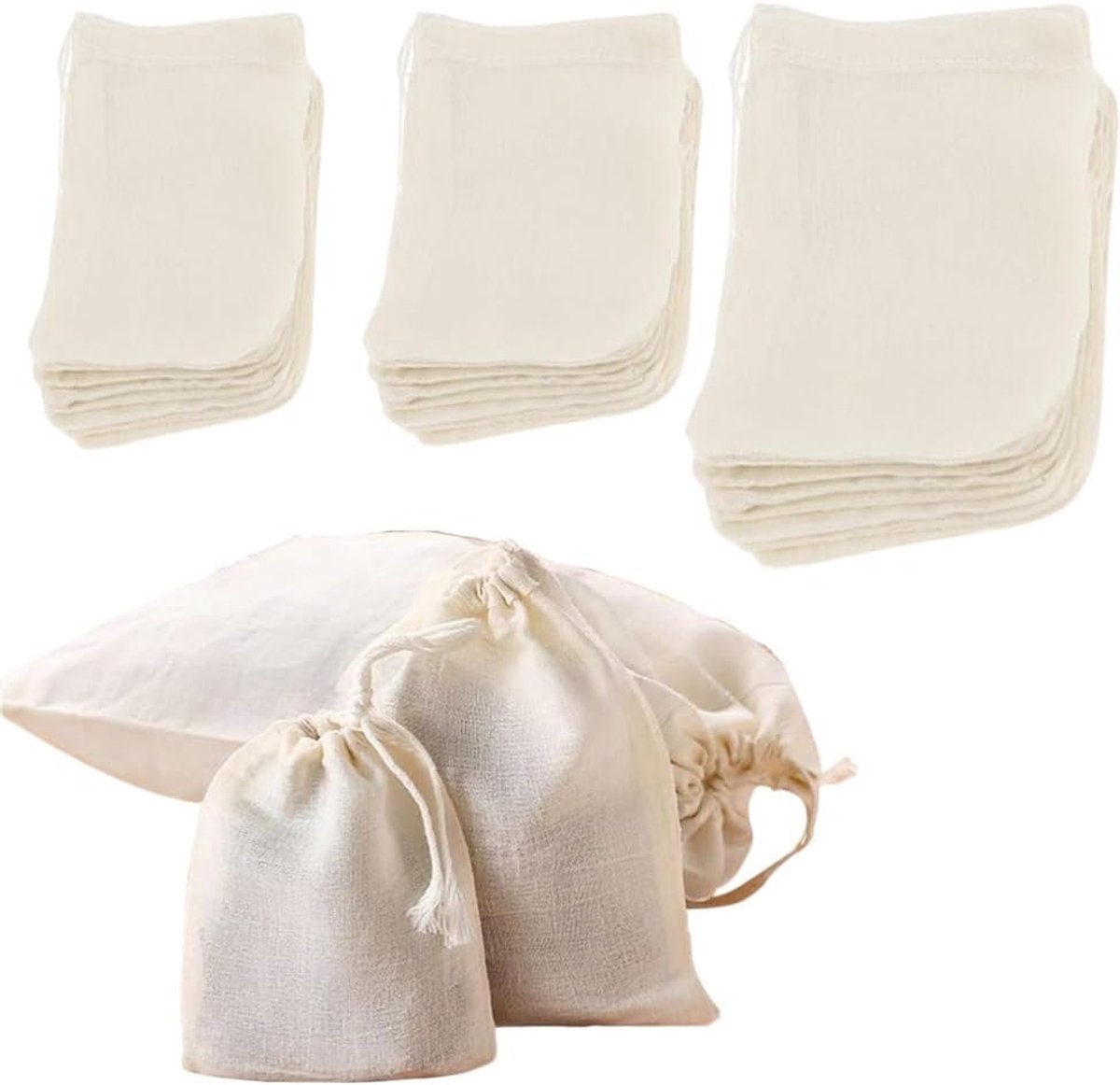 6 stuks kruidenzakjes, katoenen mousseline zakken met trekkoord, kleine katoenen zakken, katoens notenmelkzak voor Koken, Soaking Medicinale Liquor, Thee Koffie Filter,DIY Carft Spices Opslag