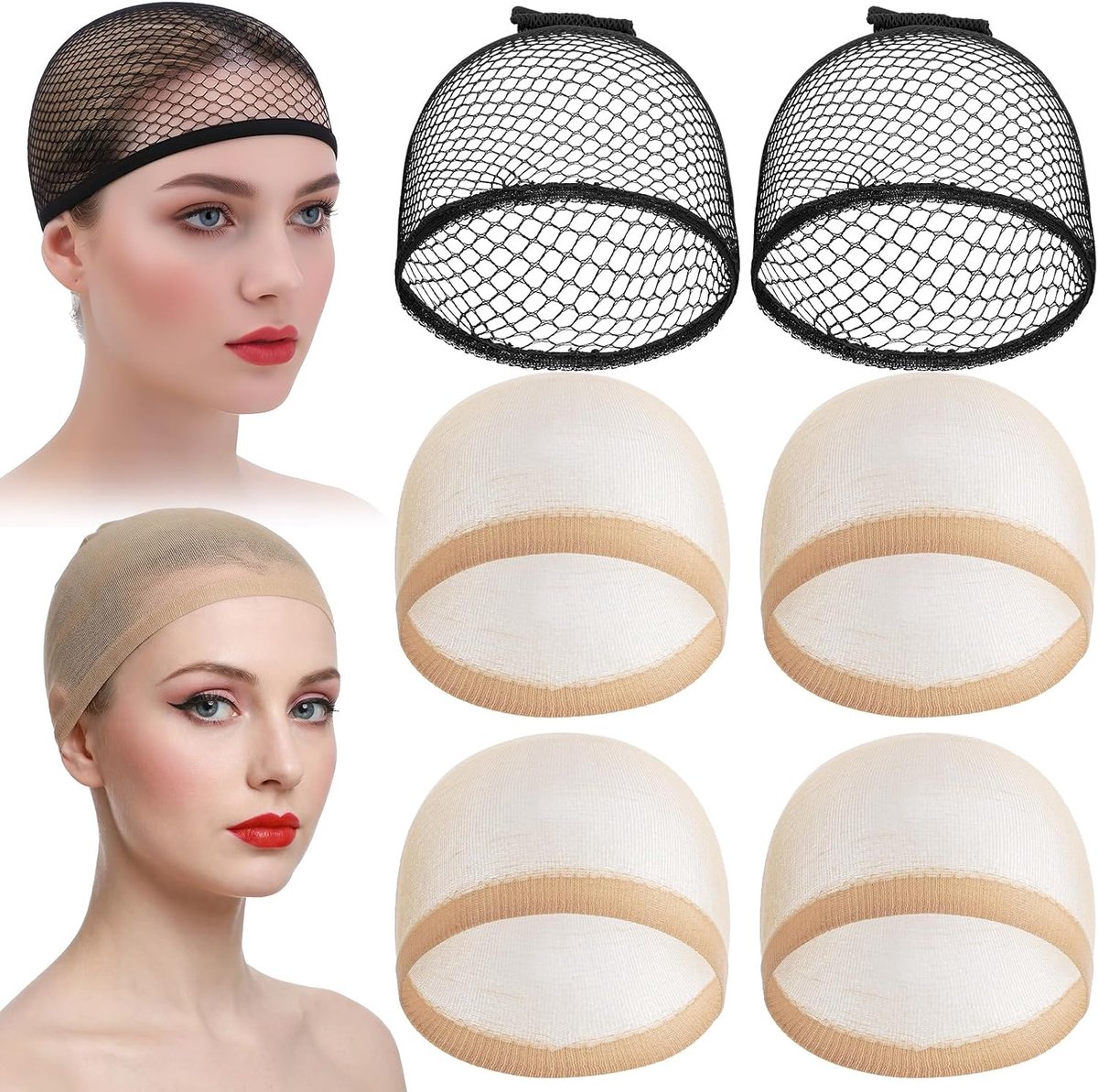 6 stuks haarnetjes, pruikkapje, haarnetje, nylon pruikkapje, pruiknet, onderkap, rekbaar, elastisch, ademend, set nylon haarnetjes voor pruiken voor vrouwen, mannen, dagelijks gebruik