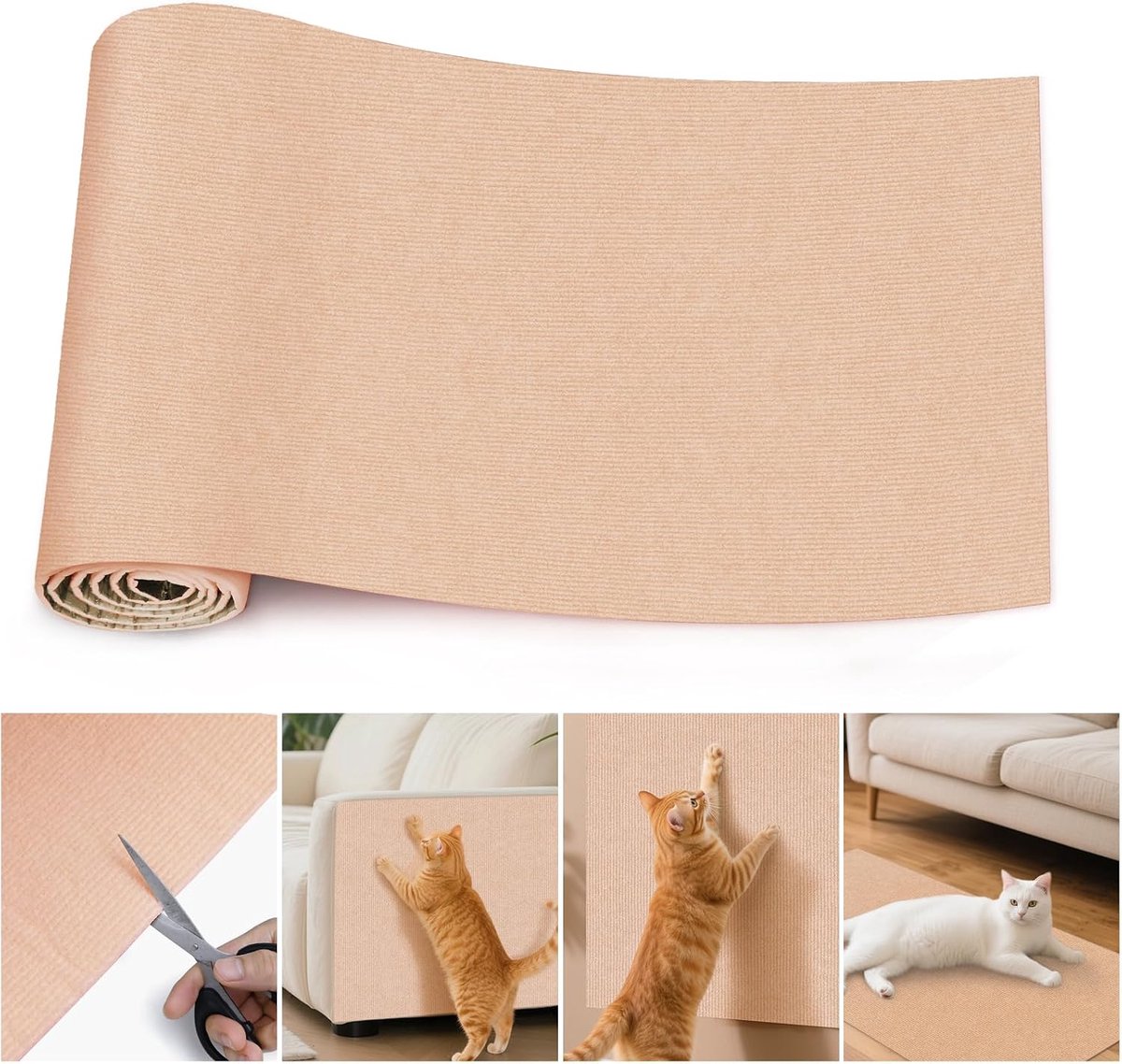 krabmat voor katten, kattentapijt, zelfklevend, krasbescherming voor bank, kat, doe-het-zelf, tapijtbescherming voor kattenkrabmeubels, krabtapijt, bankbescherming (kaki, 200 cm)
