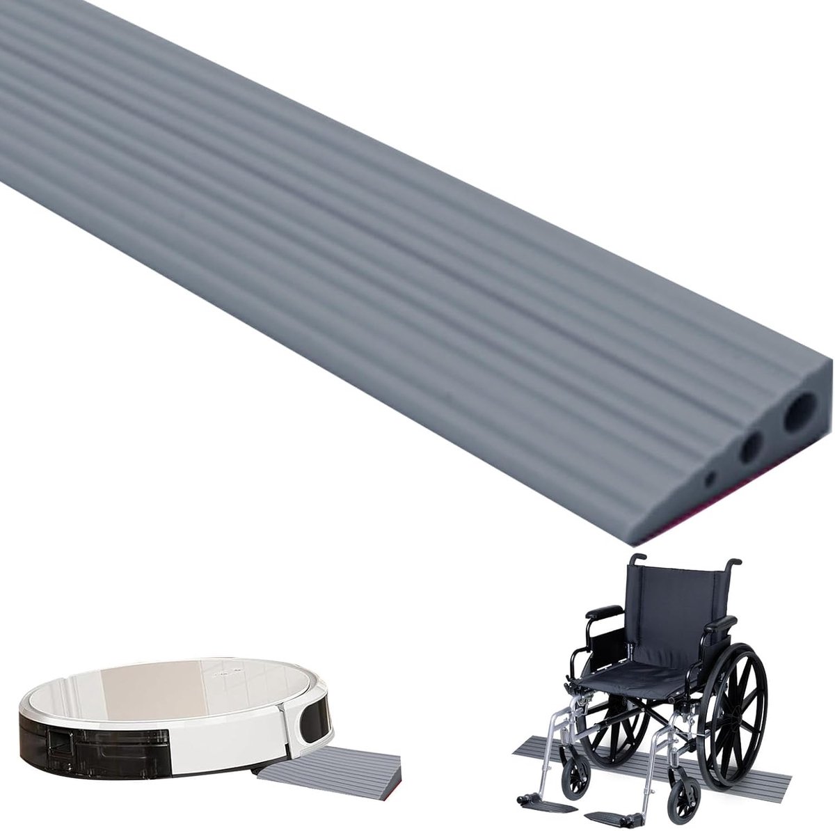 100 x 6,5 x 2,5 cm Deurdrempelhellingen, PVC antislip oppervlak, rolstoelhelling, zelfklevende rubberen oprijplaat, drempelhelling voor kinderwagen, rollator, scooter, zuigrobot, rolstoel (grijs)