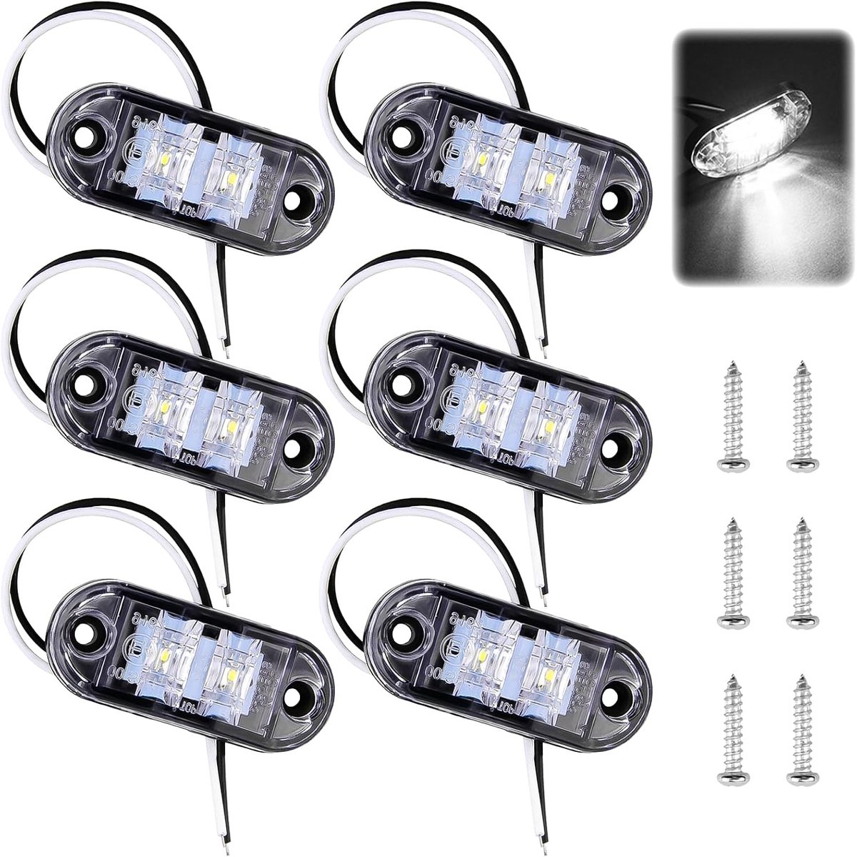 6 stuks, begrenzingslampen, positielampen, 12 V/24 V, wit licht, universele positielichten voor camper, caravan, voor- en achterlichten