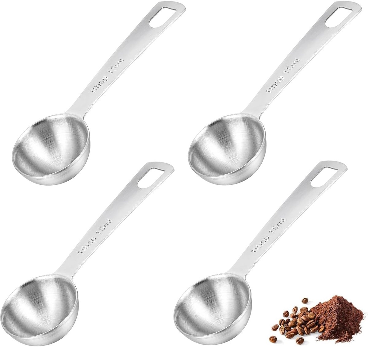 4 stuks koffielepels, 15 ml mini-maatlepel, roestvrijstalen maatlepel, kruidenlepel, geschikt voor bakken en koken in de keuken thuis