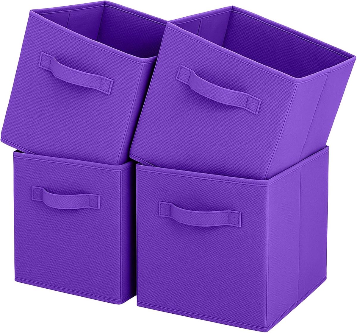 Opbergdoos, opvouwbare stoffen opbergkubus met handgrepen voor thuis, kinderkamer, kast en speelgoedorganisatie, 4 stuks, 10,5 x 10,5 x 11 inch, donkerpaars