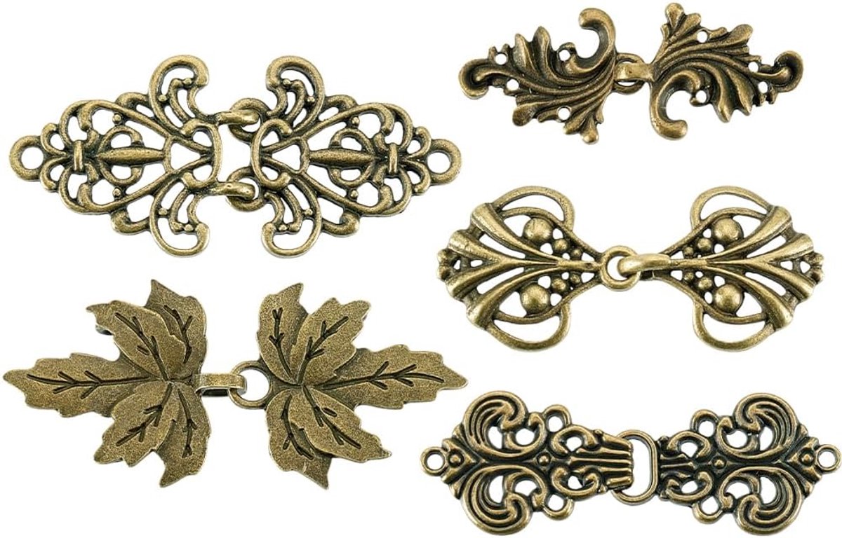 PandaHall 5 Stijlen Trui Swirl Clip, Vintage Mantel Sluiting Bevestigingsmiddelen Filigraan Broche Kraag Sluiting Sjaals Sluitingen Jurk Shirt Broche Clip Naaien Haken En Ogen Vest Clip voor