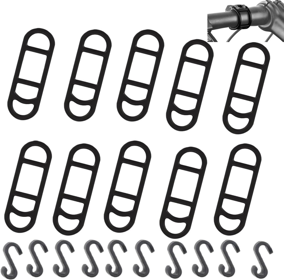 fietsband, 20 stuks siliconen fietslamphouder, banden met S kleine haken, siliconen band voor fietslampen, zaklamp, bevestigingsband, fietsachterlichthouder, siliconen band