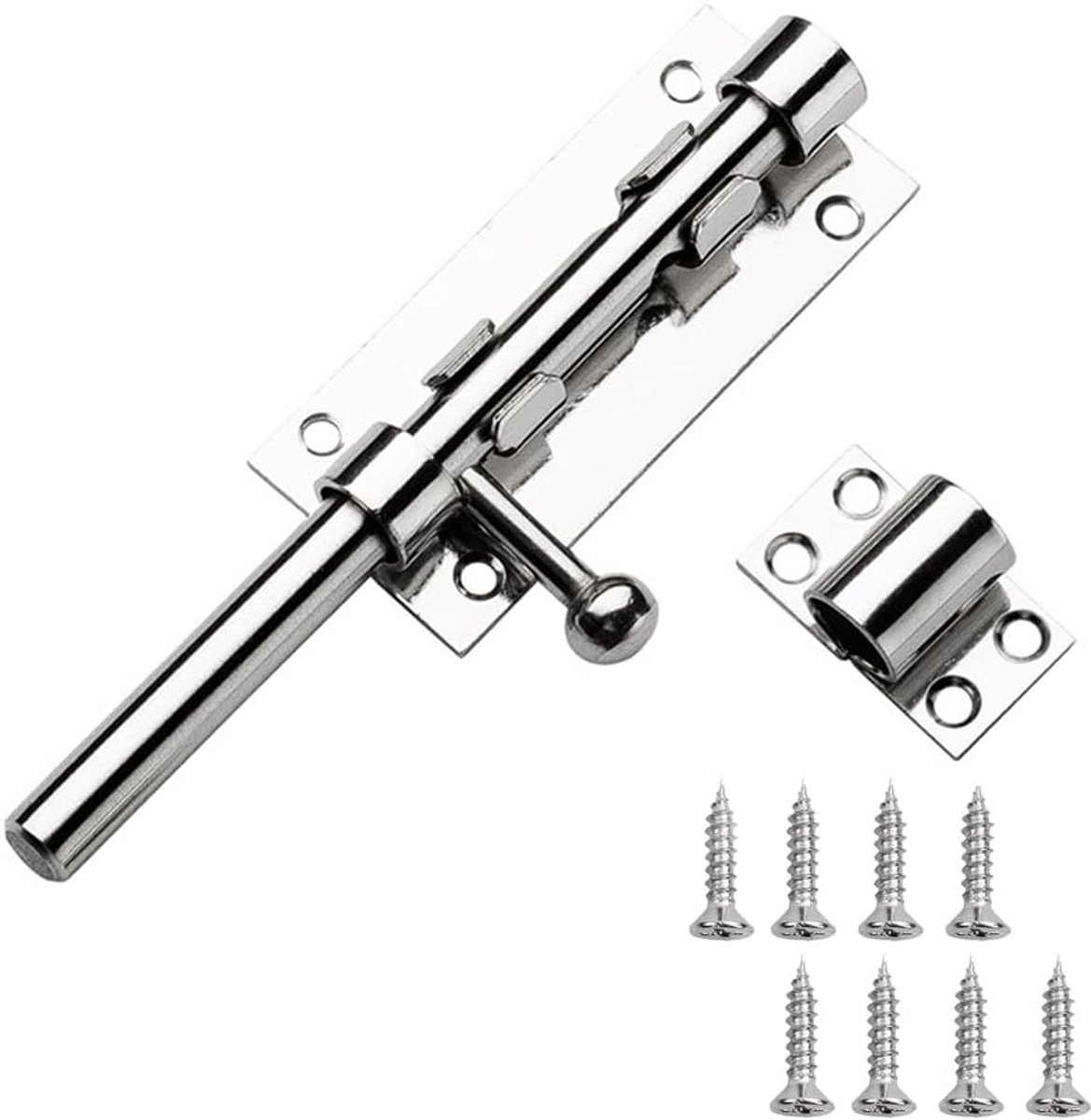 deurgrendel, roestvrij staal, 12 mm grendel, boutgrendel, grendel met 8 schroeven, 15 cm, schuifslot voor hangslot, slotgrendel voor huis, binnenplaats, tuin, hek, hek