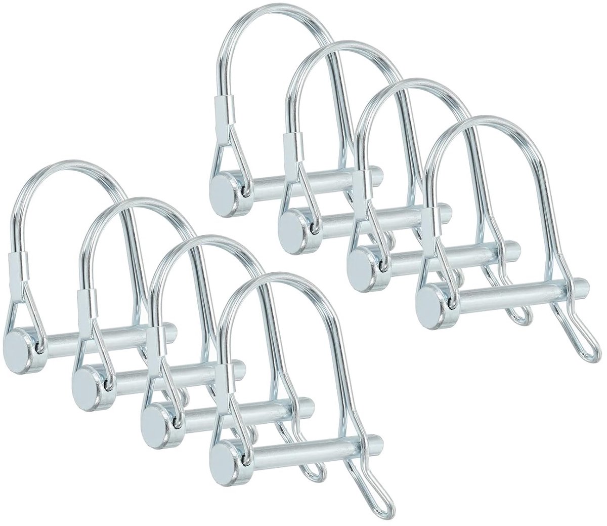 Koppelingspen voor aanhanger, 1/4 inch x 2 inch, 8 stuks veiligheidspen D-vorm met draadvergrendeling voor landbouwaanhangers voor grasmaaiers, zilver (6 x 50 mm)