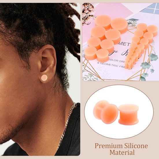 20 stuks Flesh-Tunnel aus Silikon, Siliconen Vlees Tunnels Oordopjes Expander Oor Stretchers Oren Expanders Piercing voor Mannen Vrouwen, 4/5/6/8/10/12/14/16/18/20mm - Zwart/Wit/Huid — afbeelding 2