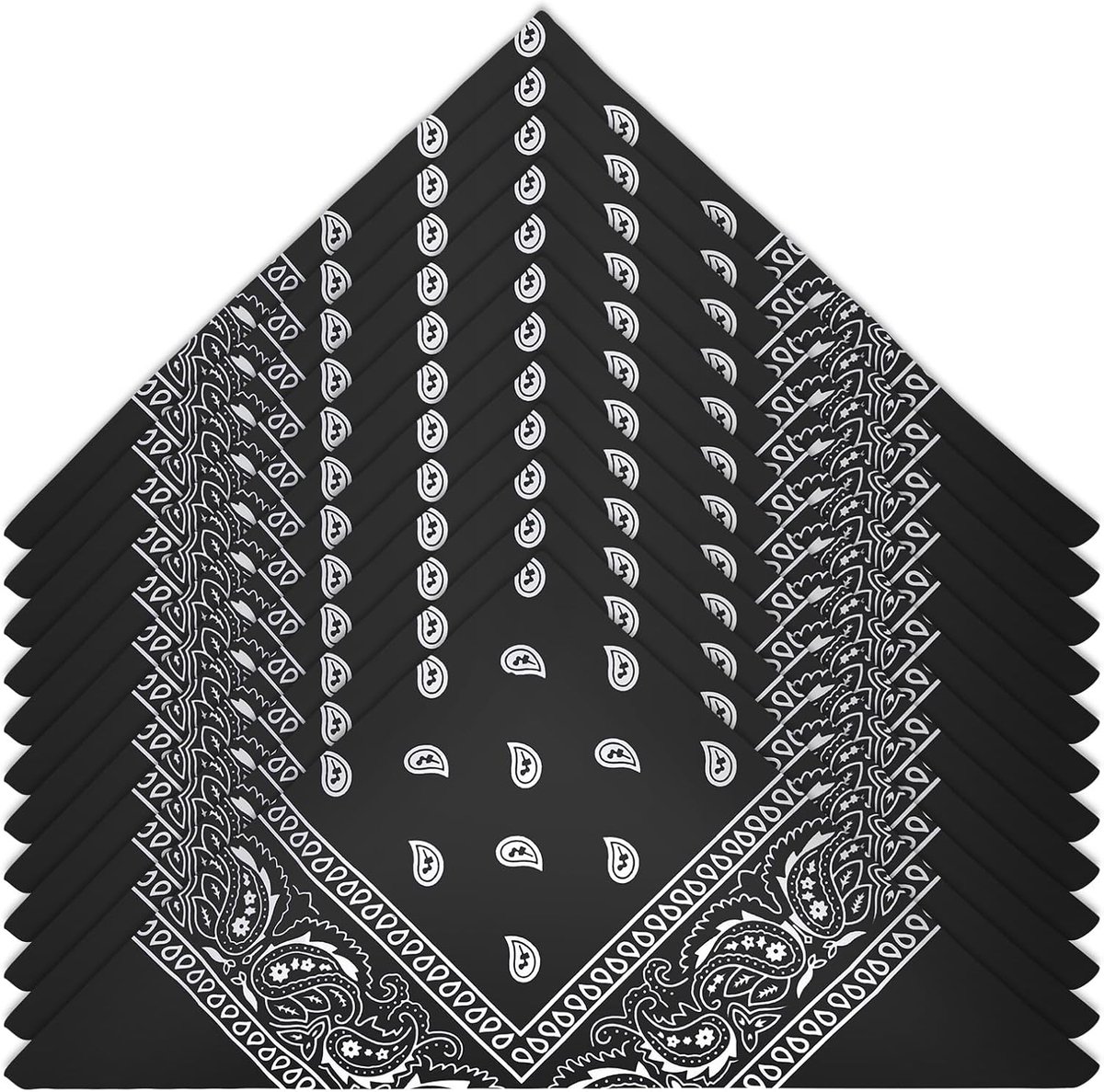 Bandana's Voor Heren En Dames, 12 Stuk Paisley-Halsdoeken, Cowboystijl, Hoofddoeken Voor Mode En Accessoires, Zwart, 22 Inch