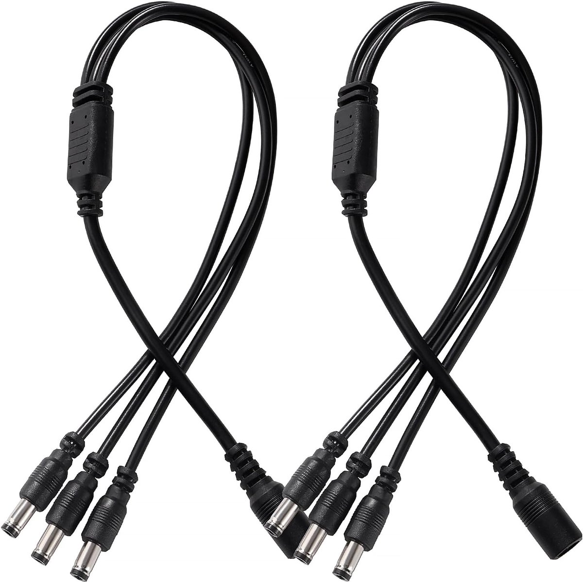 2 Stuks 5.5x2.1 mm 5-24 V 1 Vrouwelijk naar 3 Mannelijk DC-Voedingssplitterkabel, 3-Weg DC-Voedingskabel, Camera-Splitterkabels, voor CCTV-Camera's, LED-Lichtstrip, Router en Meer