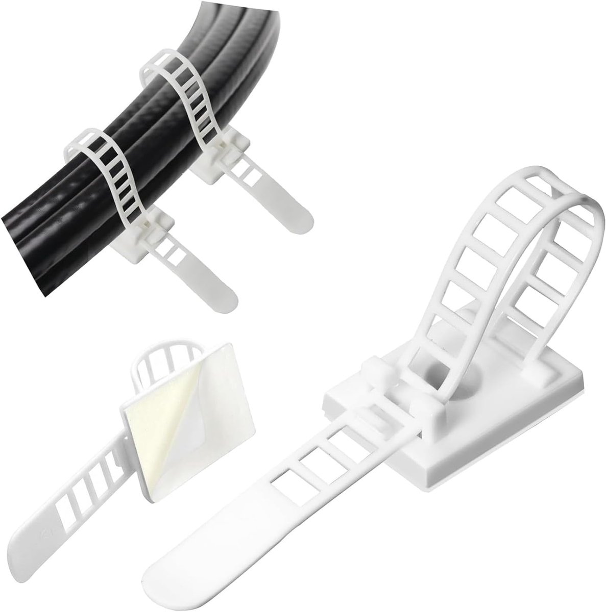 25 Witte Kleefbare Kabelclips, Verstelbare Herbruikbare Kabelbinders met Schroefbevestiging, Kabelmanagement Organizer voor Thuis Kantoor Bureau