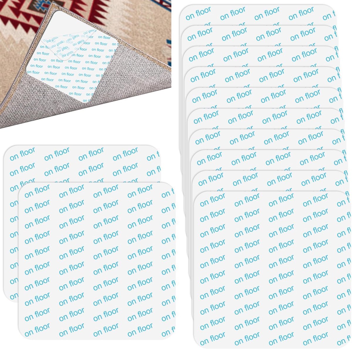 Antislipmat voor tapijten, 12 stuks, 10,5 x 10,5 cm, antislip mat voor tapijten, wasbaar en herbruikbaar, voor tapijten voor bevestiging van het tapijt (wit)