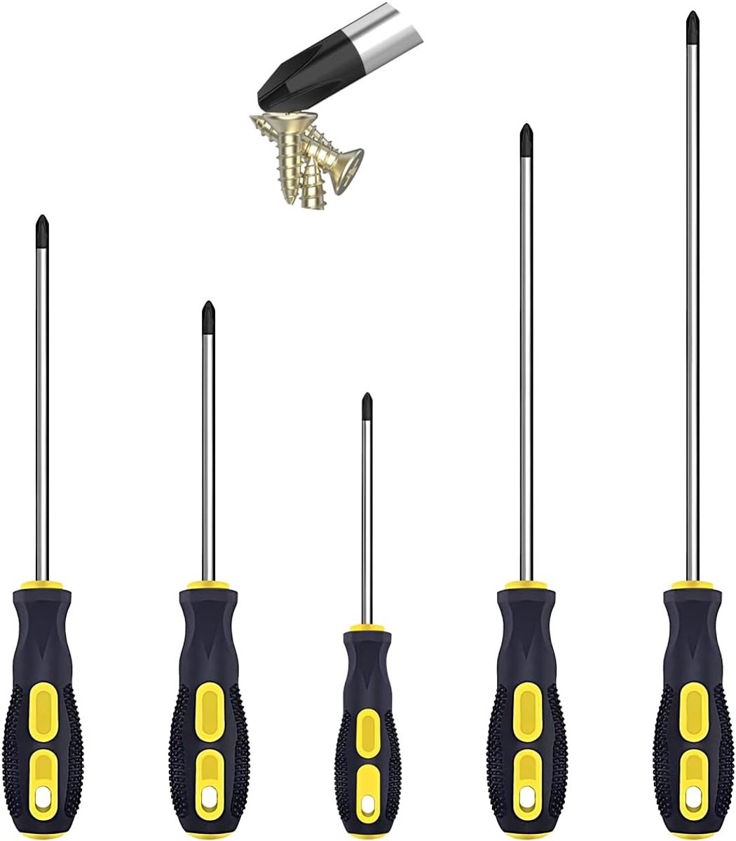 Schroevendraaierset Kruiskopschroevendraaierset Magnetisch 5 kruiskopschroevendraaierset met antislipschroevendraaierset Kruis（16,5 * 3 cm、21 * 3,5 cm、23,5 * 3,5 cm、25,5 * 3,5 cm、31 * 3,5 cm）