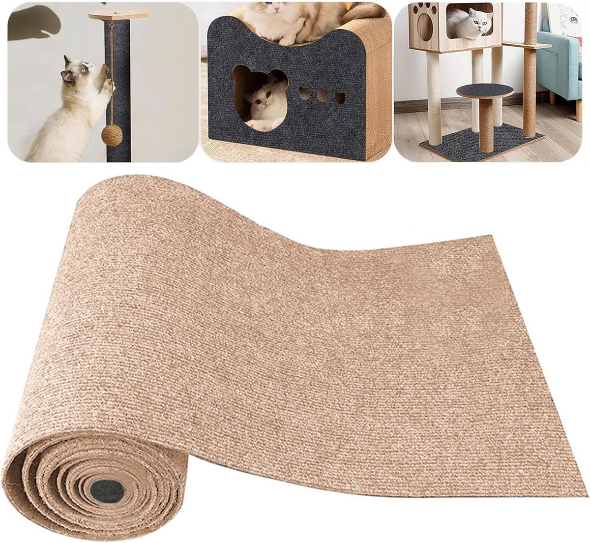 Krabmat voor katten, 200 x 40 cm, krasbescherming voor bank, kat, krabmat, zelfklevend, op maat te snijden zelfklevend tapijt, krasbescherming muur voor deuren, anti-krasfolie (kaki)