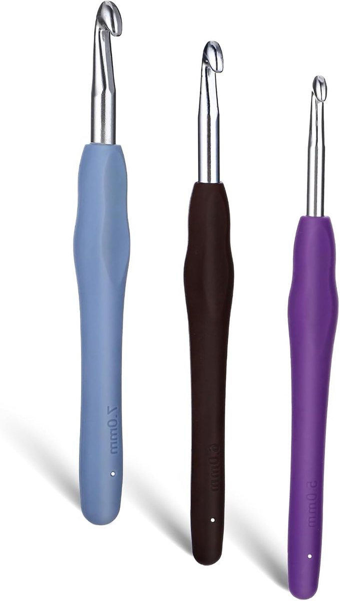 Haaknaalden, 3 STKS Ergonomische Haaknaalden Set met Soft Grip 5mm 6mm 7mm Multicolor Aluminium Gladde Breinaalden Gereedschap Kit Tulp Haaknaalden voor Beginners Volwassenen Vrouwen