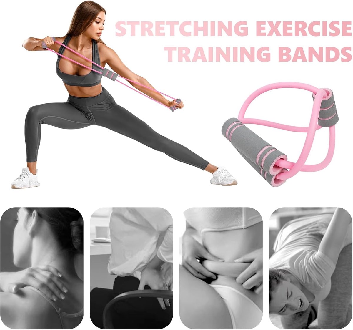2 stuks 8-vormige weerstandsbanden met handgrepen, yoga-fitnessband voor dames en heren, spiertraining borstverlenger, gym trektouw, rugstrekkoord