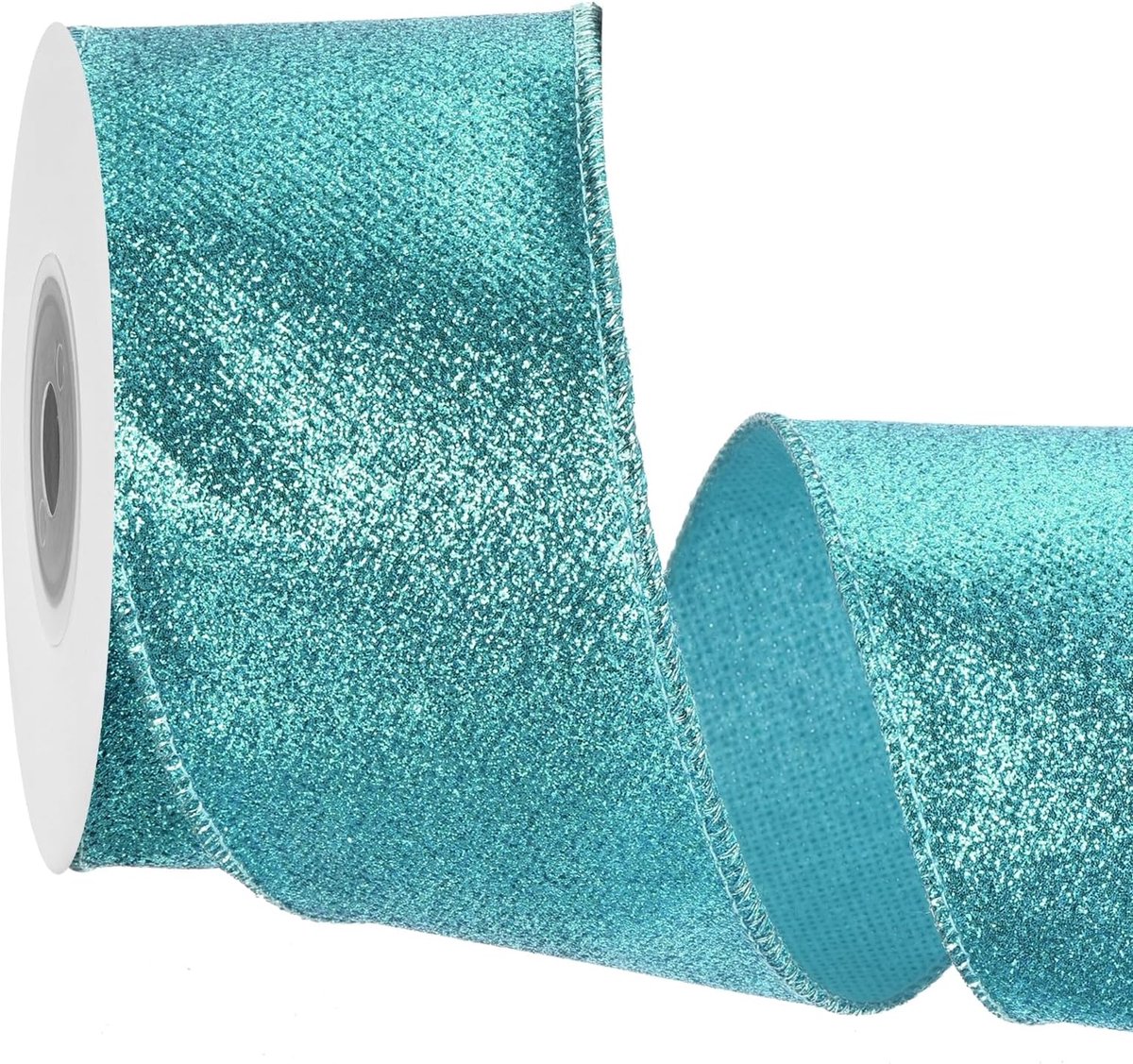 6,3 cm glitterlint met draadrand, lichtblauwe glinsterende iriserende band, 3,5 m, voor kerstboom, krans, decoratie, geschenkverpakking met metalen rand