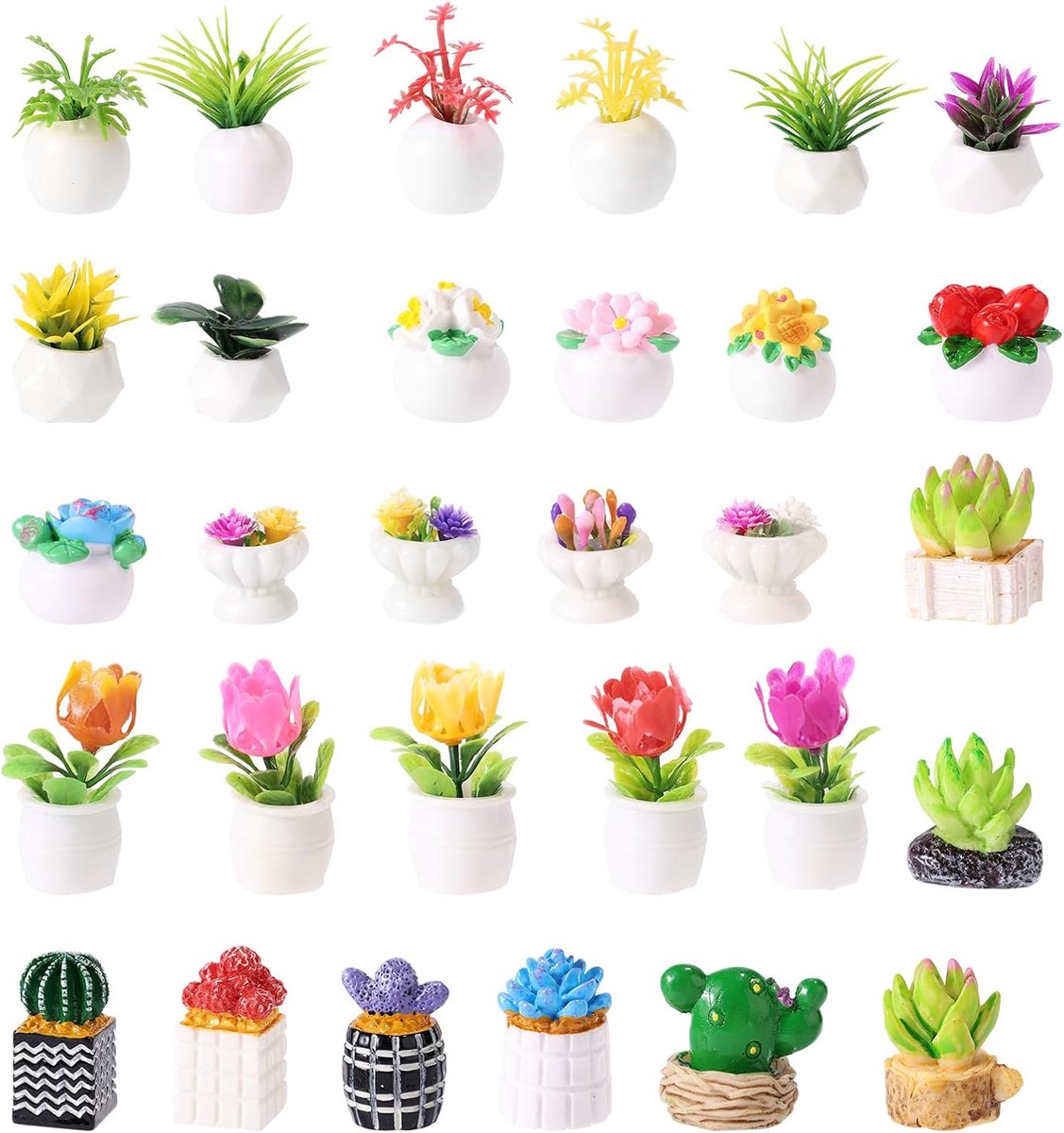 30st Miniatuur Potplanten, Mini Kunstmatige Nep Planten en Bloemen Beeldjes Kleine Bonsai Groene Ornamenten Poppenhuis Accessoires voor Micro Landschapstuin DIY Knutselen Decoratie