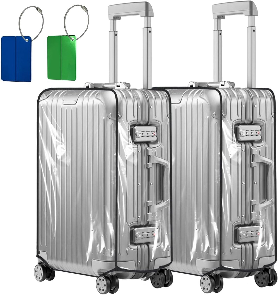 Kofferhoezen, transparante beschermhoes met kofferhanger, stofdicht, waterdicht, zwarte rand, reiskofferbeschermhoes, bagagehoes voor reizen, transparant, 24 Zoll+ 28 Zoll