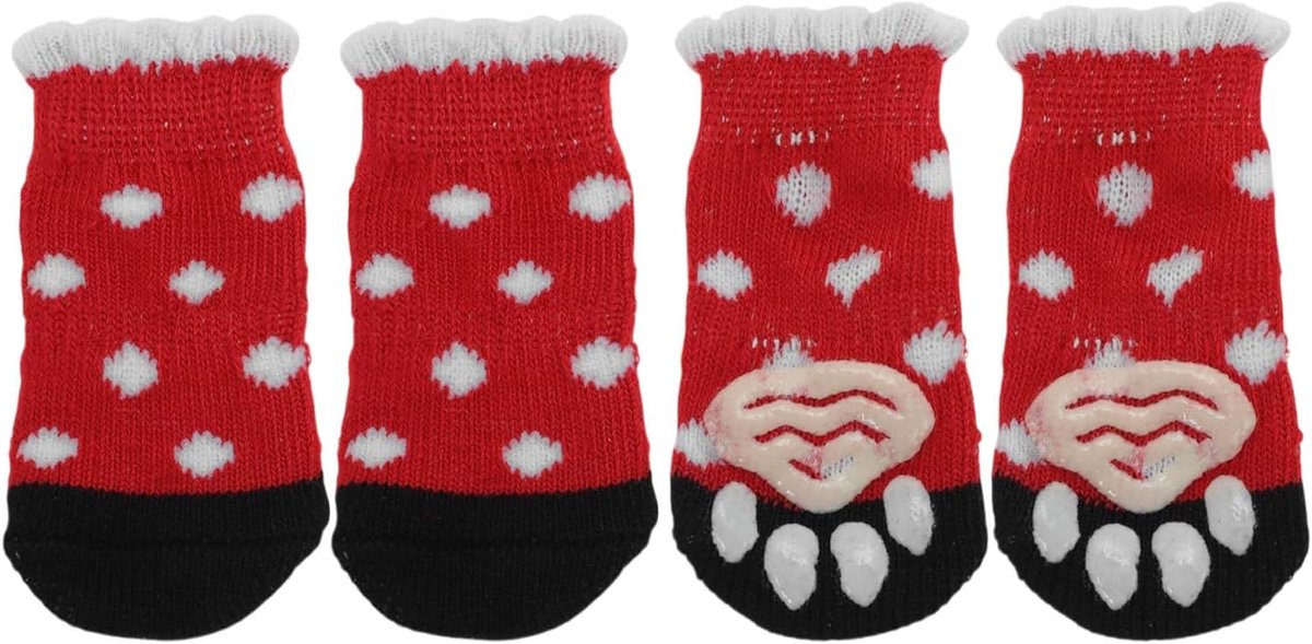 antislip sokken voor honden, katten, huisschoenen, pootbescherming en hechting dankzij siliconengel voor honden en katten, 1 set (4 stuks), rood, wit, groot