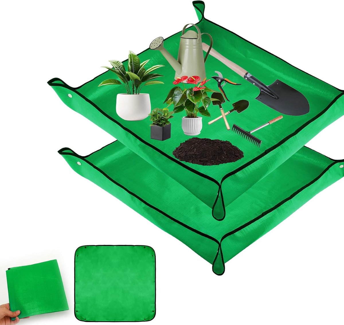 Verpotmat, waterdichte plantenmat, accessoire voor kamerplanten, 2 stuks, 100 x 100 cm, groen