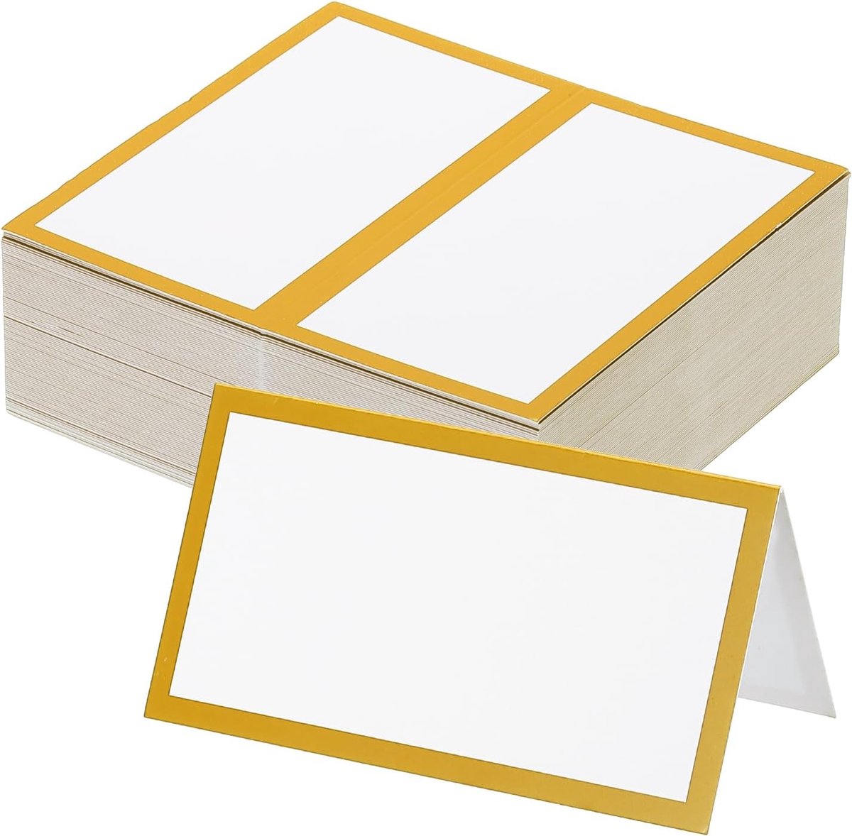 50 stuks tafelplaatskaarten, 7 x 5 cm blanco naamplaatskaarten voor tafelinstelling, bruiloftsreceptie, buffet, goud