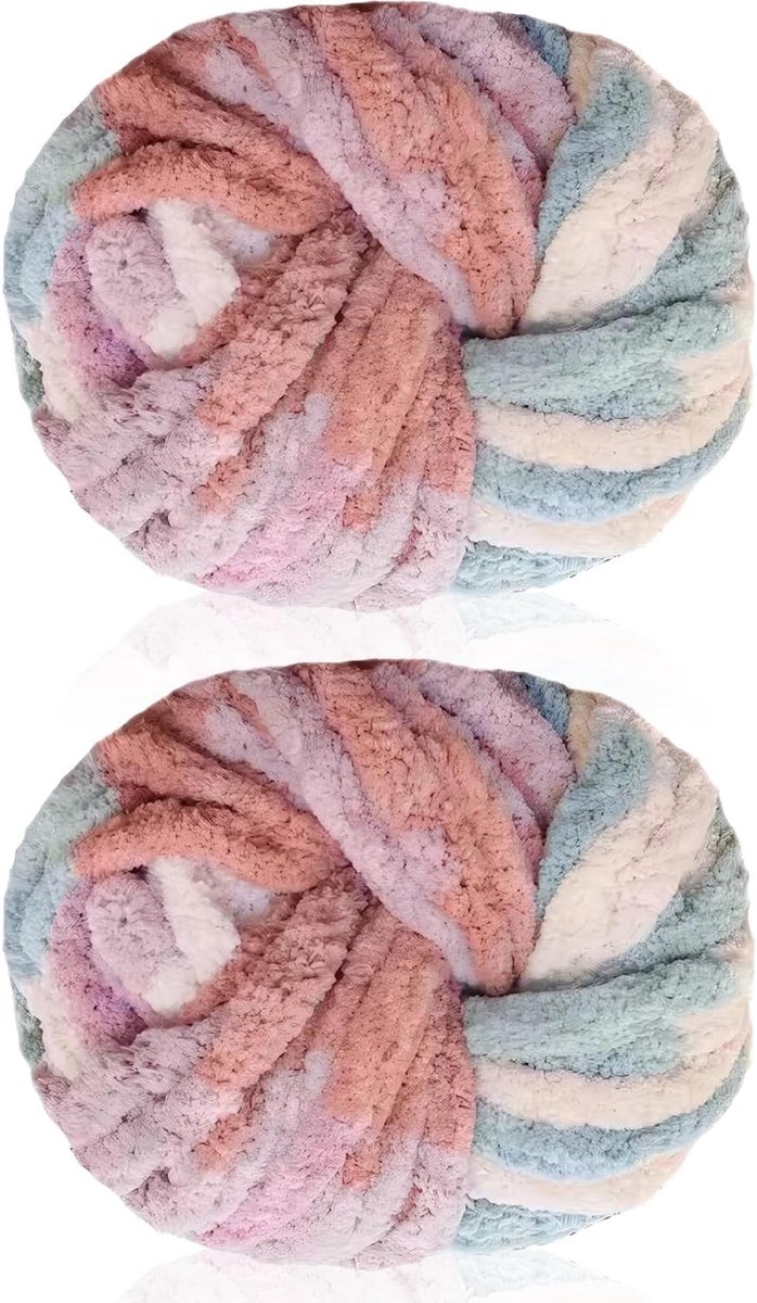 2 stuks grof garen, 240 g chenille-garen voor handbreien, veelkleurige zachte dikke wol, super dikke wol voor breien en haken deken, kussen, huisdierbedden, tassen, hoeden, sjaals
