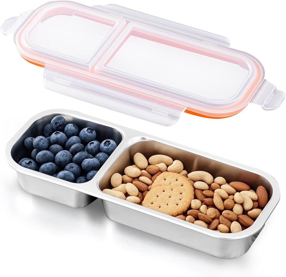 Lunchbox van roestvrij staal, 2 vakken, luchtdicht en waterdicht, broodtrommel, oven/vaatwasmachinebestendig, voor kantoor/sportschool (oranje, 700 ml)