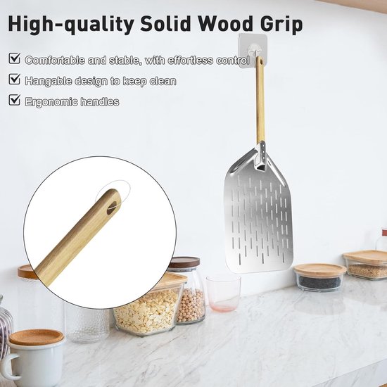 Pizzaschep met afneembare houten handgreep, aluminium pizzaschep, perfect voor pizza-accessoires (70 x 30 cm) — afbeelding 3