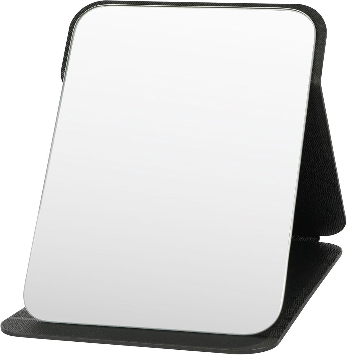 tafelspiegel, 20 x 15,5 cm, zwart PU-leer, draagbaar, reizen, desktop, make-upspiegel met standaard voor kantoor, make-uptafel, reizen, kamperen