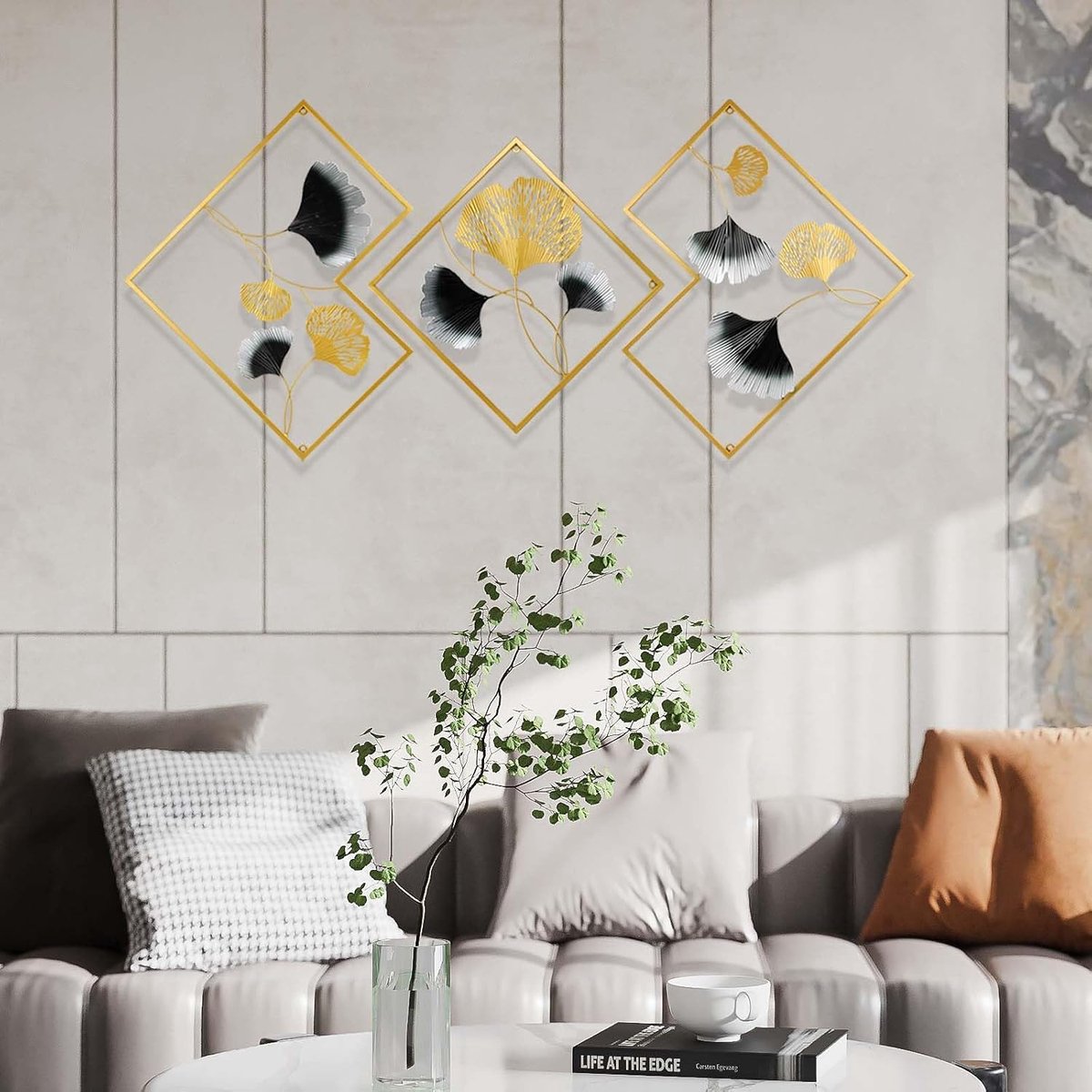Metalen Wanddecoratie, Ginkgo Blad Wandsculpturen, Luxe Binnen Wandophanging, Metalen Ginkgo Blad Decoratie, Creatieve Muur Decor voor Thuis Kantoor Woonkamer Hotel