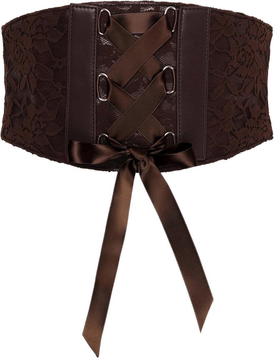 Korsetriem Dames Kant Satijnlint | 14 cm Breed, Fijne Bloemenkant, Rijglint Met Strik, Drukknopen, Taillevormer, Maten S-XXL, Steampunk