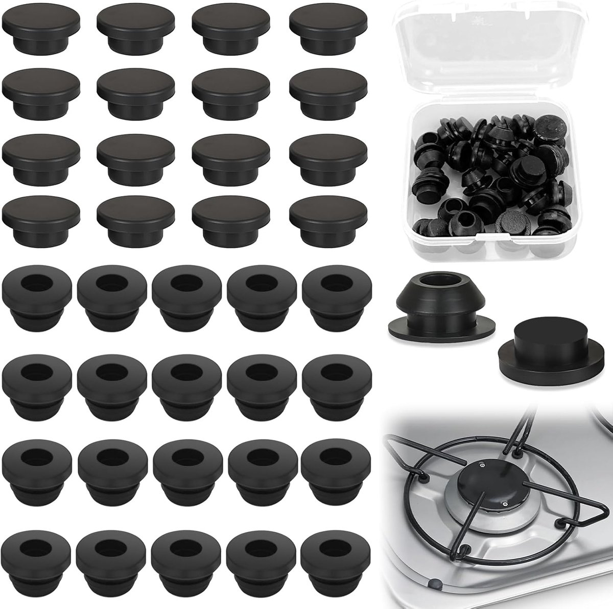 36 stuks rubberen doppen, 5 mm siliconen snap-gatstops, siliconen rubberen stops, siliconen afsluitdoppen, solide beschermrubberen stopset, compatibel met Dometic, Smev en Thetford