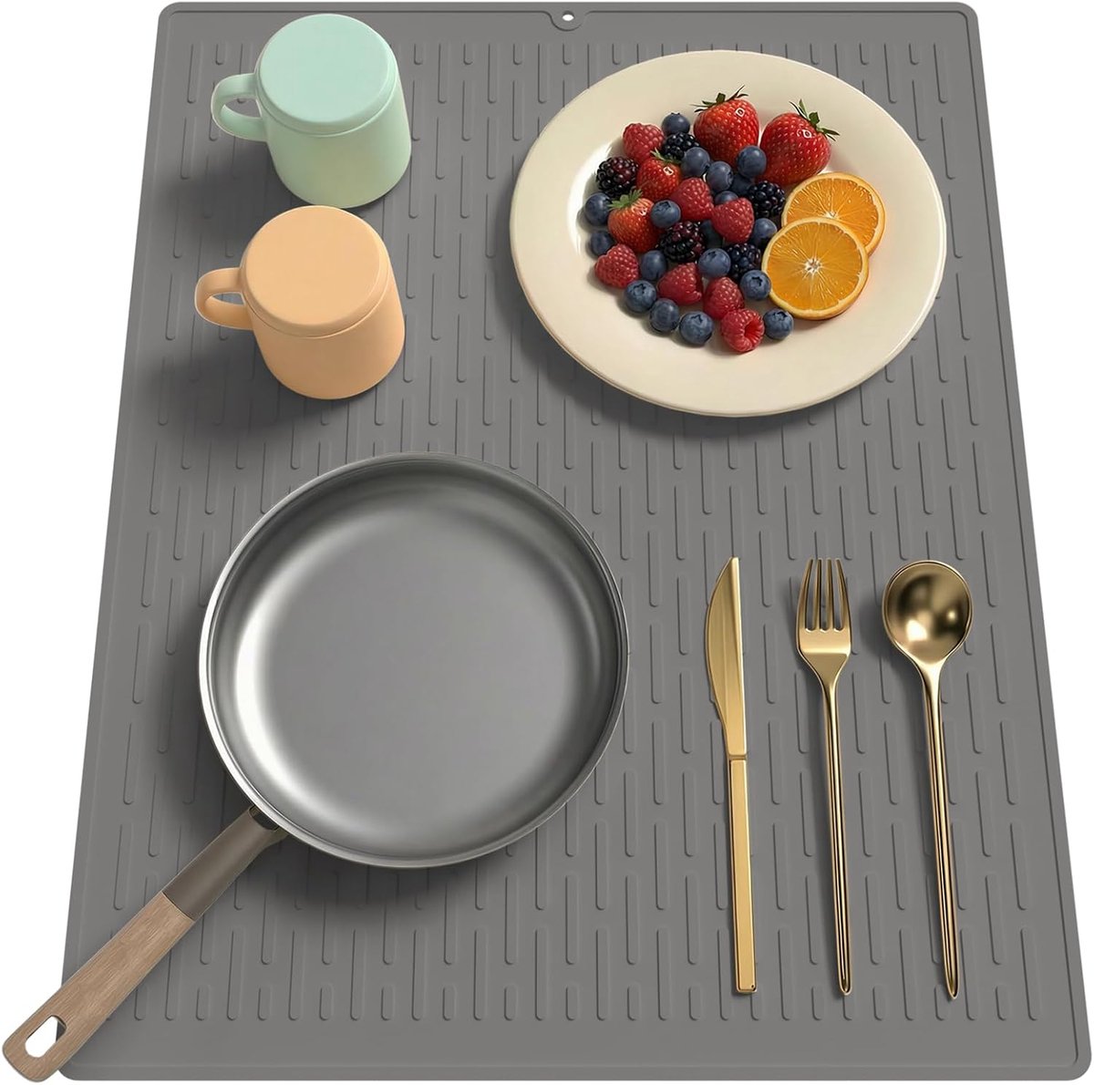40 x 50 cm afdruiprek droogmat met ingebouwde groeven, antislip siliconen keukenafdruiprek mat, hittebestendig en gemakkelijk schoon multifunctioneel droogkussen voor aanrecht/gootsteen/koelkastlade