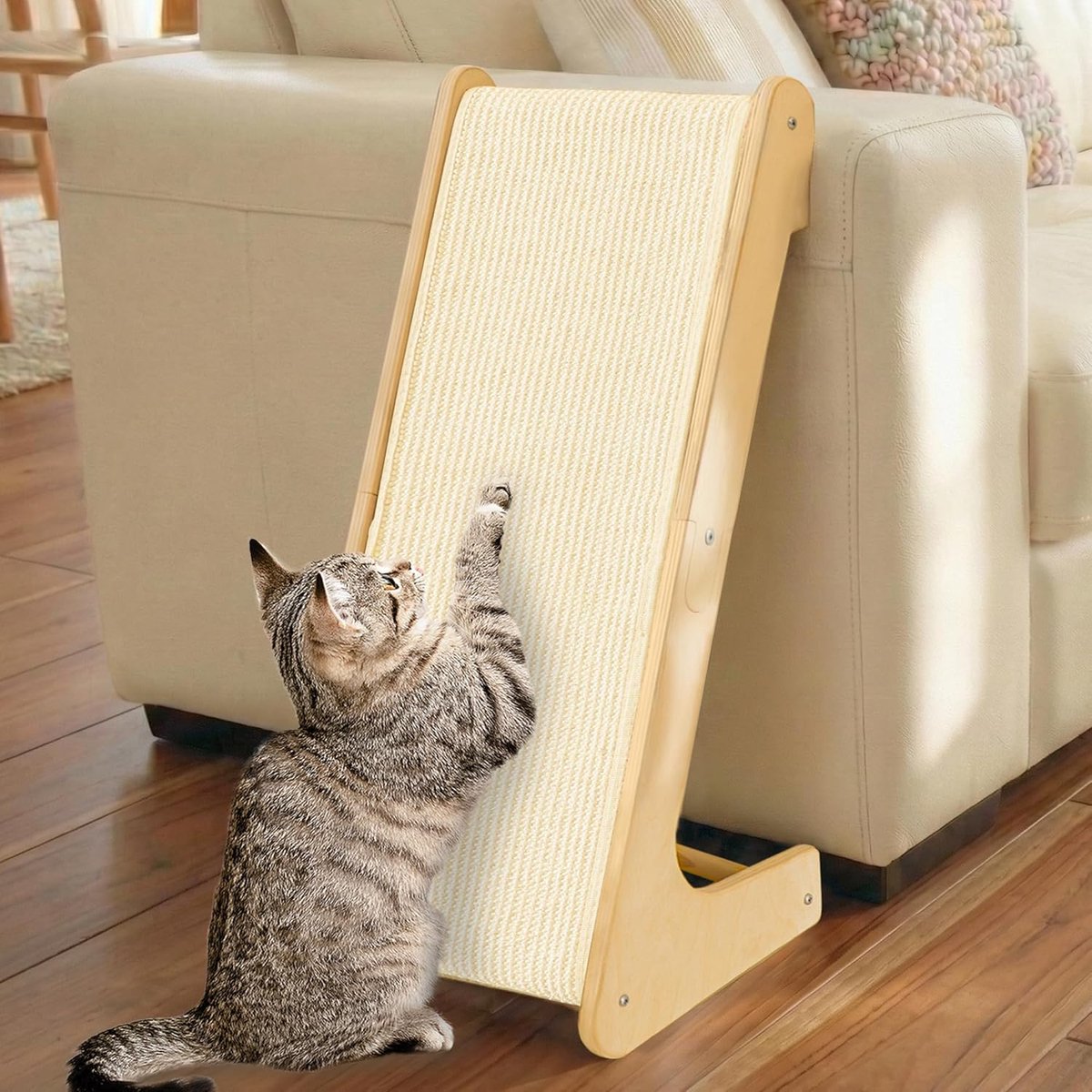 Sisal L-vormige kattenkrabmat, wit
