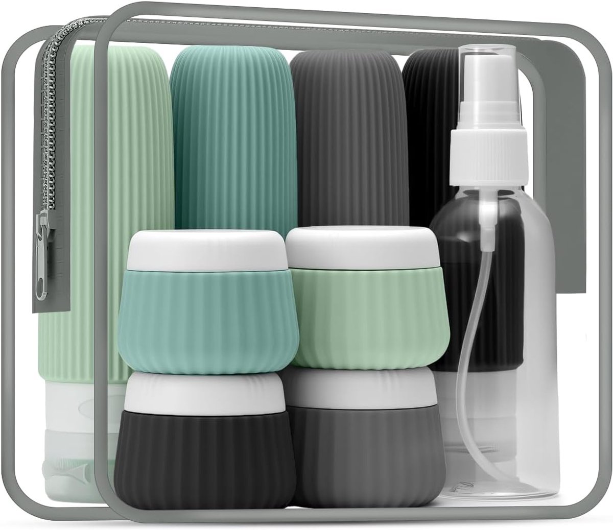 Reisflessen set voor toiletartikelen TSA goedgekeurd, 9-pack siliconen reisflessen containers voor toiletartikelen lekvrij, kleine plastic flessen knijpbare BPA-vrije 90 ml voor lotion bodywash