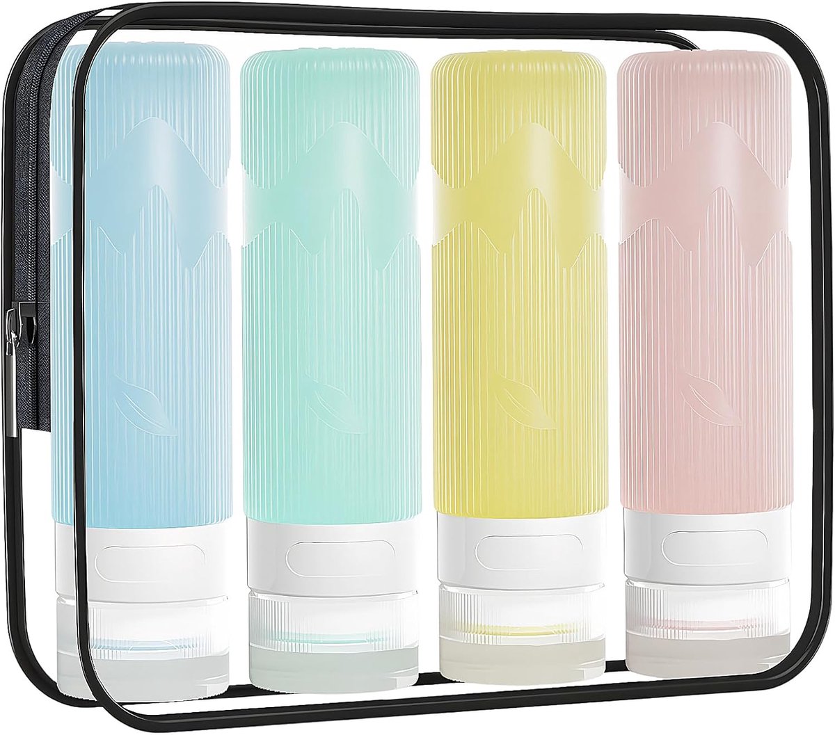 4 stuks reiscontainers, comprimeerbare siliconen slangen, BPA-vrije container, reisflessen met transparante zak, reisfles van siliconen, 90 ml, voor shampoo, lotion, cosmetica
