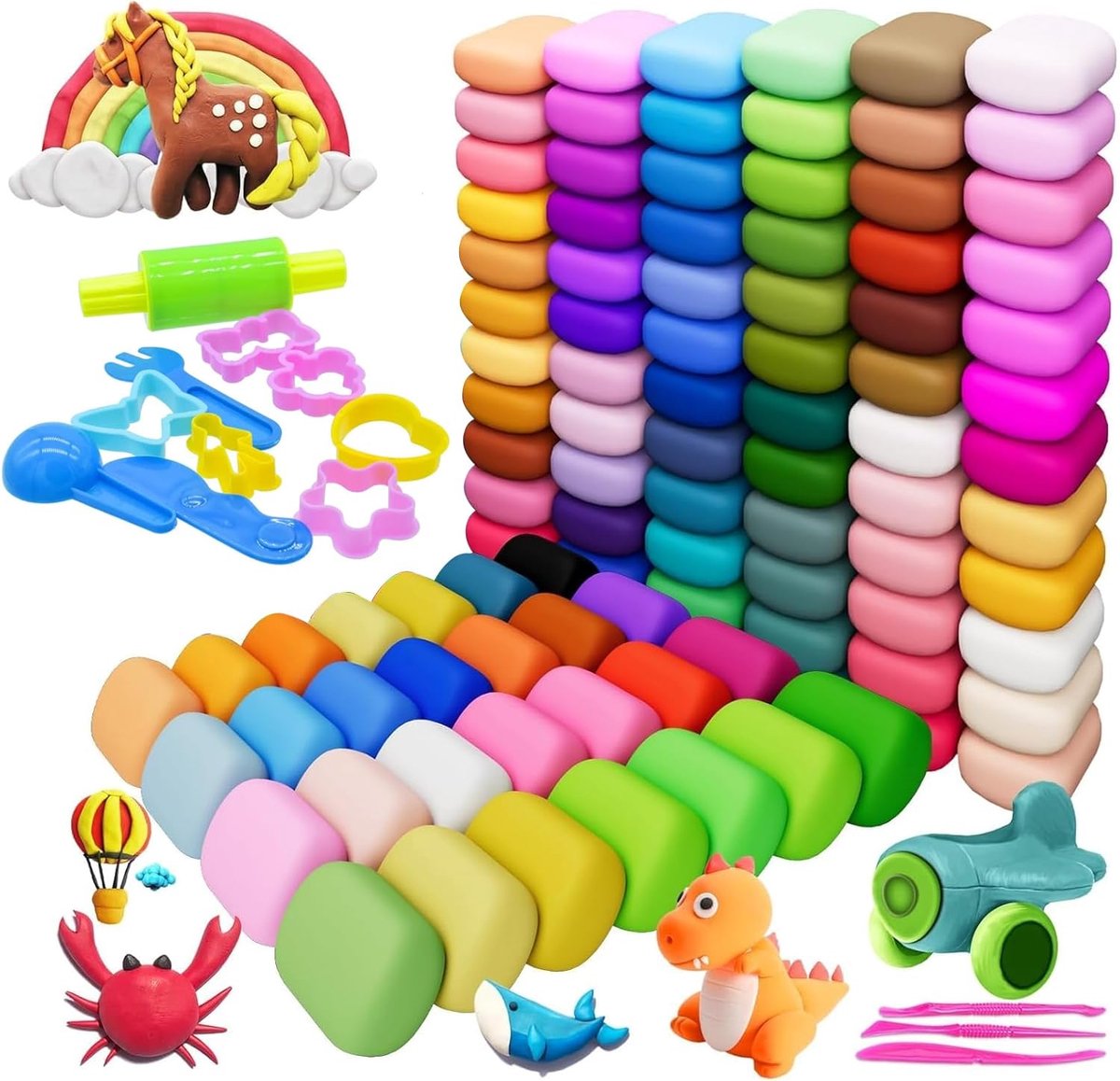 Klei 100 Stuks - Super Zachte Modellerende Klei met 13 Gereedschappen - Kleurrijke DIY Klei voor Kinderen-Creatief Knutselmateriaal-Multicolor Educatief Speelgoed voor Handvaar