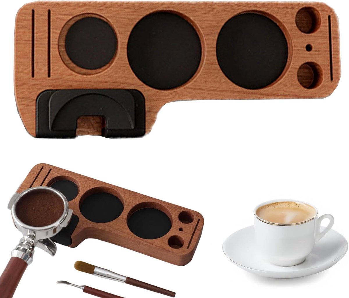 Tamperstation voor barista's, 51/53/58 mm tamping station, koffiestampbasis van sapelihout, standaard voor zeefhouder koffiestamper koffieverdeler koffieborstel puckzeven tamper koffievlakker
